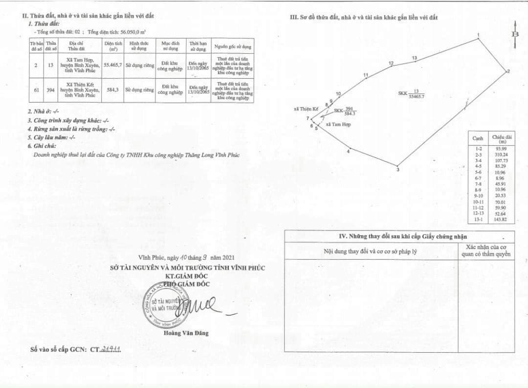 Bán 5,6 ha đất KCN Thăng Long 3 - Vĩnh Phúc (Giấy CNQSD đất)