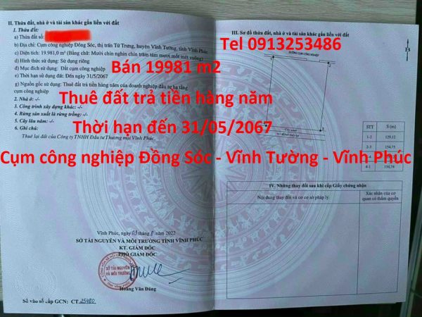 Bán 19981 m2 đất ở Cụm công nghiệp Đồng Sóc - Vĩnh Tường - Vĩnh Phúc là đất dùng để xây dựng kho xưởng nhà xưởng