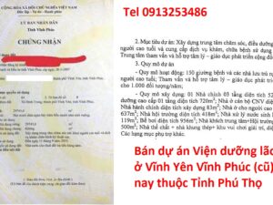 Bán 3 ha viện dưỡng lão ở Vĩnh Yên - Tỉnh Vĩnh Phúc (cũ) nay thuộc Tỉnh Phú Thọ