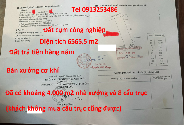 Bán nhà xưởng kho xưởng trong Cụm công nghiệp ở Tam Dương - Vĩnh Phúc