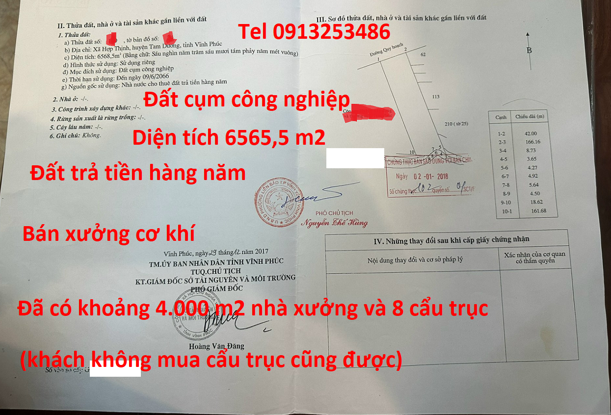Bán nhà xưởng kho xưởng trong Cụm công nghiệp ở Tam Dương - Vĩnh Phúc