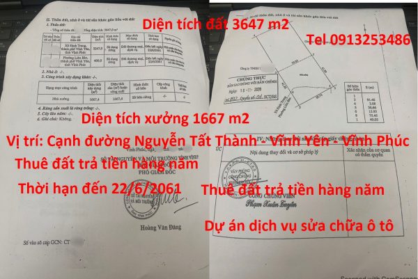 Bán 3.647 m2 đất ở Vĩnh Yên (đất thương mại dịch vụ)của dự án dịch vụ sửa chữa ô tô