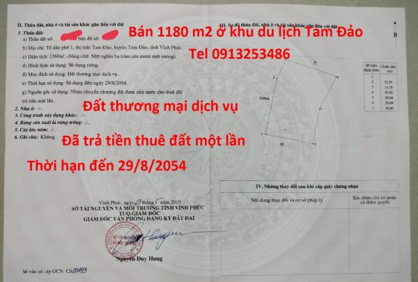Bán 1180 m2 đất thương mại dịch vụ ở khu du lịch Tam Đảo - Vĩnh Phúc