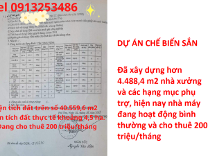 Bán đất và nhà xưởng Thanh Ba - Phú Thọ của dự án nhà máy chế biến sắn