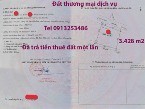 Bán 3428 m2 đất Việt Trì - Phú Thọ (đất thương mại dịch vụ đã trả tiền một lần)
