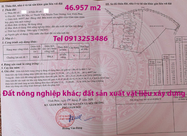 Bán 46957 m2 đất Tam Dương - Vĩnh Phúc (đất sản xuất nồng nghiệp và đất sản xuất vật liệu xây dựng)