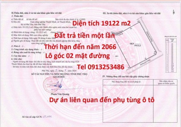 Bán 04 lô đất Cụm công nghiệp Thanh Minh Phú Thọ đều là các lô góc đã trả tiền một lần