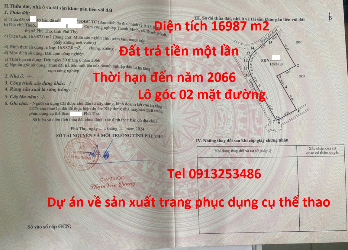 Chuyển nhượng dự án trong Cụm công nghiệp Thanh Minh - Phú Thọ