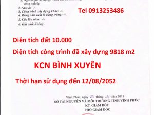Bán 10000 m2 đất nhà xưởng khu công nghiệp Bình Xuyên