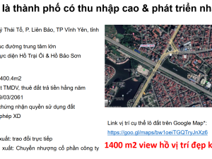 Bán 1400 m2 đất bên cạnh đường Lý Thái Tổ Vĩnh Yên đã có giấy phép xây dựng, đầy đủ giấy tờ pháp lý