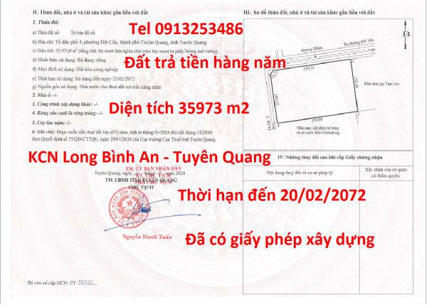 Bán 35973 m2 đất khu công nghiệp Long Bình An - Tuyên Quang