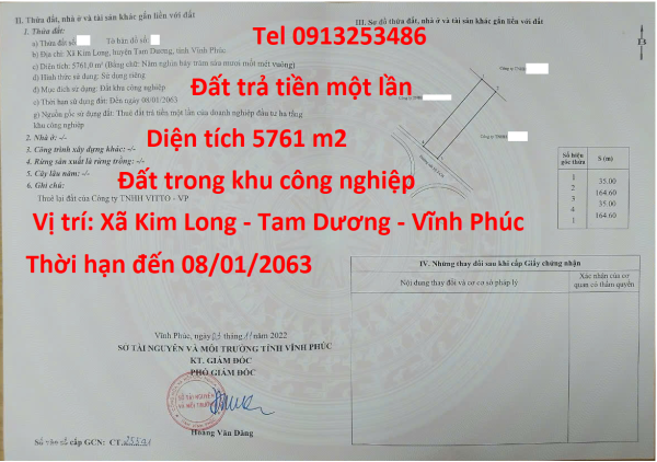 Bán 5761 m2 đất ở Kim Long - Tam Dương - Vĩnh Phúc
