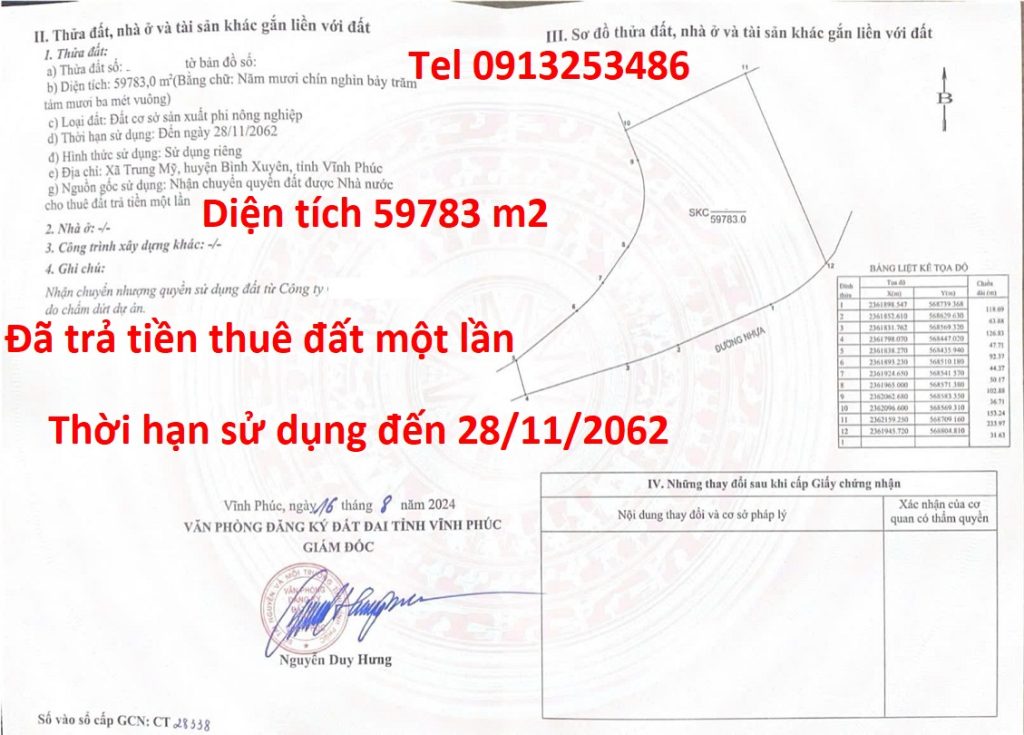 Bán 59783 m2 đất đã trả tiền thuê đất một lần và hơn 35000 nhà xưởng đã có chứng nhận tài sản trên đất