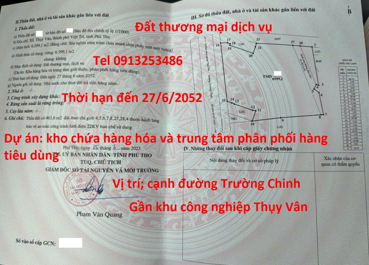 Bán đất thương mại dịch vụ diện tích 6716 m2 ở Việt Trì - Phú Thọ