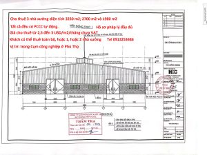 Cho thuê 7910 m2 nhà xưởng trong Cụm công nghiệp của tỉnh Phú Thọ