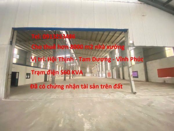 Cho thuê 8000 m2 nhà xưởng ở Hội Thinh - Tam Dương - Vĩnh Phúc