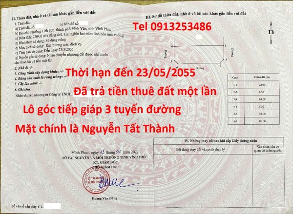 Bán 2004 m2 đất mặt đường Nguyễn Tất Thành. Đây là lô góc tiếp giáp 3 tuyến đường