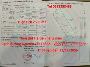 Bán 2535 m2 đất Nguyễn Tất Thành - Vĩnh Yên - Vĩnh Phúc là đất sản xuất phi nông nghiệp