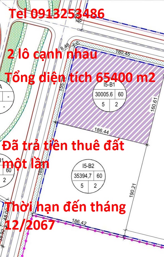Bán 02 lô có tổng diện tích 65400 m2 đất ở khu công nghiệp Bá Thiện 1 - Bình Xuyên Vĩnh Phúc