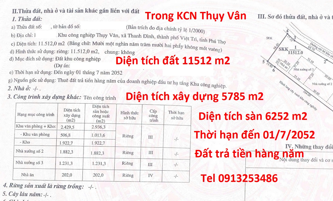 Bán nhà xưởng trong khu công nghiệp Thụy Vân - Việt Trì - Phú Thọ