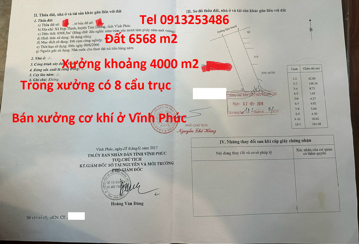 Chuyển nhượng nhà xưởng cơ khí ở Vĩnh Phúc