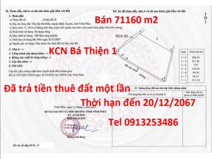 Bán 71160 m2 đất khu công nghiệp Bá Thiện - Bình Xuyên - Vĩnh Phúc