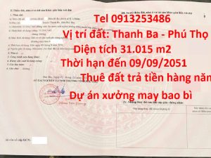 Bán dự án may bao bì xuất khẩu ở Thanh Ba - Phú Thọ với diện tích đất 31015 m2