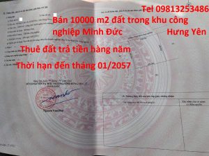 Bán 10000 m2 đất trong khu công nghiệp MInh Đức Hưng Yên