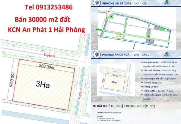 Bán 30000 m2 đất trong khu công nghiệp KCN An Phát 1 Hải Phòng có nhiều ưu đãi