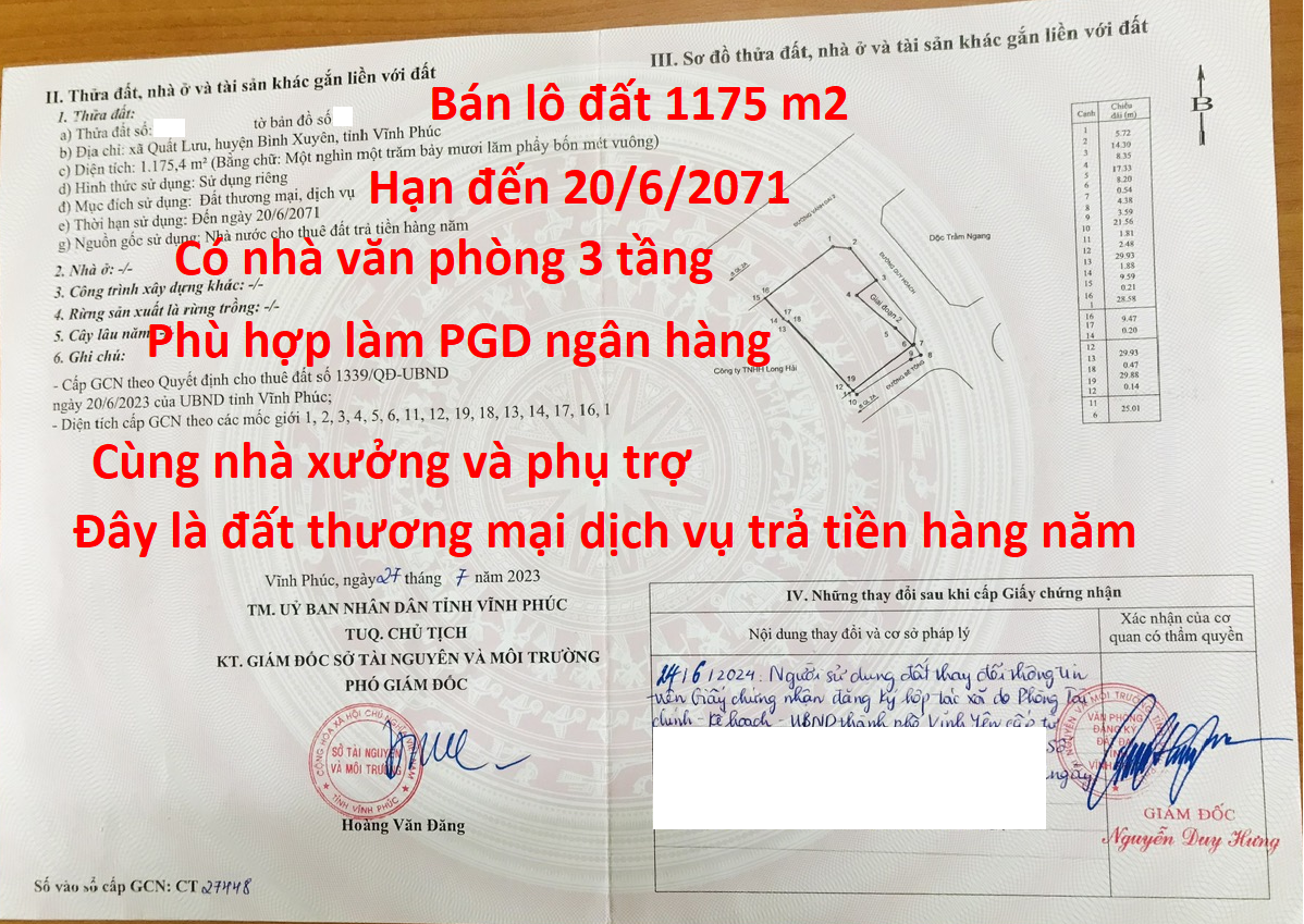 Bán nhà văn phòng cùng nhà xưởng trên lô đất 1175 m2 tiếp giáp 3 mặt đường ở gần khu công nghiệp Khai Quang