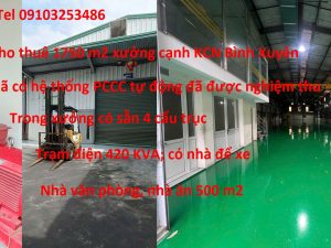 Cho thuê 1750 m2 nhà xưởng cạnh khu công nghiệp Bình Xuyên Tỉnh Phú Thọ. Nhà xưởng này đã có hệ thống PCCC tự động được nghiệm thu