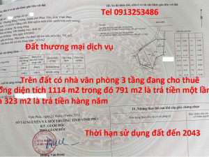 Bán 1114 m2 đất cùng nhà văn phòng đang cho thuê ở cạnh Quốc lộ 2 thuộc Phường Phúc Yên - Tỉnh Phú THọ