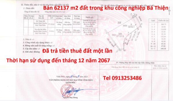 Bán 62137 m2 đất khu công nghiệp Bá Thiện - Tỉnh Phú Thọ