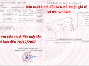 Khu công nghiệp Bá Thiện Tỉnh Phú Thọ bán lô đất diện tích 64216 m2