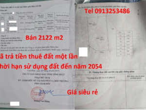 Bán 2122 m2 đất trong Cụm công nghiệp cảu Tỉnh Vĩnh Phúc (cũ) nay thuộc Tỉnh Phú Thọ đã trả tiền thuê đất môt lần