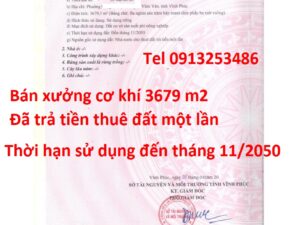 Bán xưởng cơ khí ở Phường Vĩnh Yên - Tỉnh Phú Thọ cùng lô đất 3679 m2