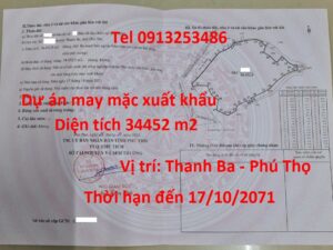 Cho thuê 17788 m2 nhà xưởng và phụ trợ mới 100% cảu dự án may mặc ở Thanh Ba - Tỉnh Phú Thọ