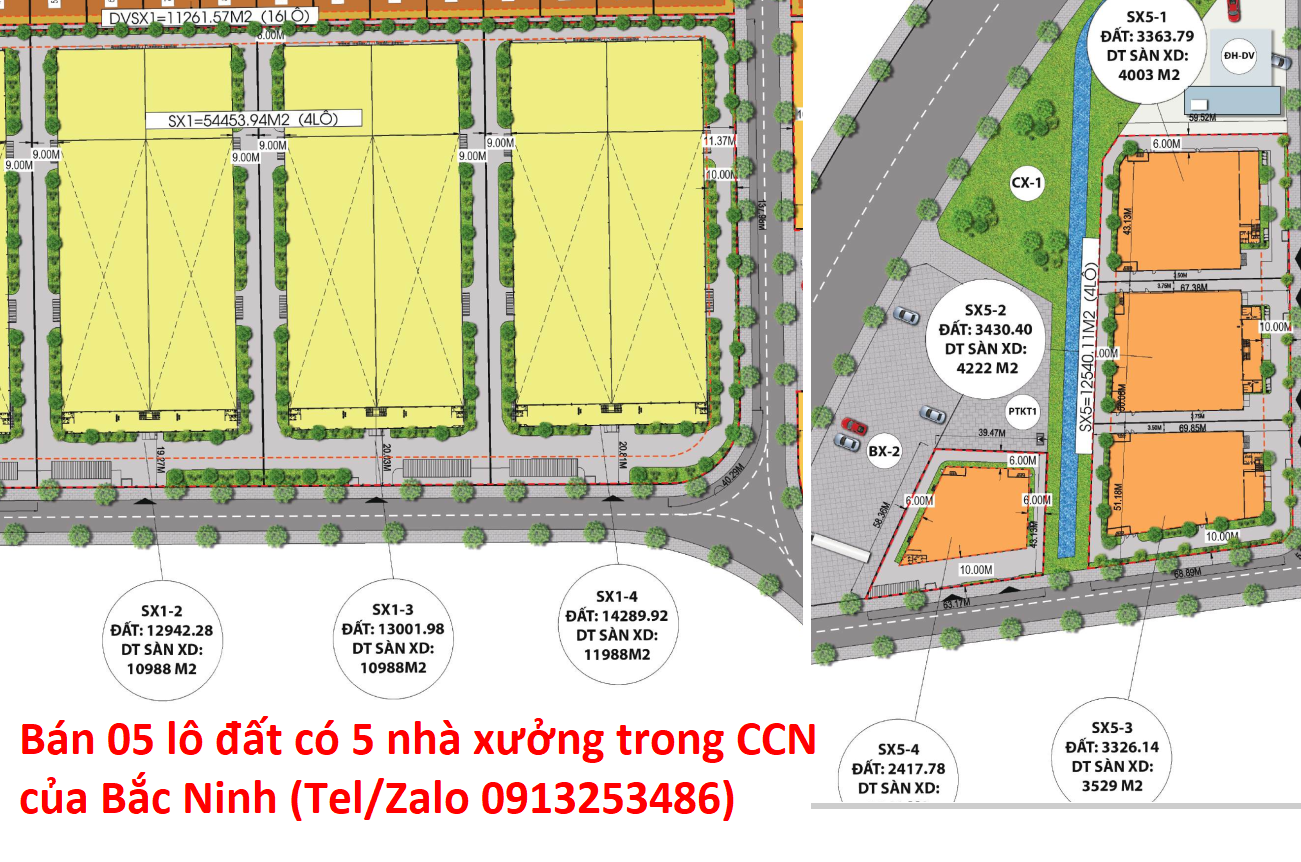 Bán 05 lô đất riêng biệt có 05 nhà xưởng ở Cụm công nghiệp của Tỉnh Bắc Ninh có đầy đủ pháp lý.