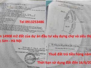 Bán dự án đầu tư xây dựng chợ và siêu thị ở Sóc Sơn Hà Nội có lô đất 14908 m2 với thời hạn sử dụng đất đến 16/6/2059