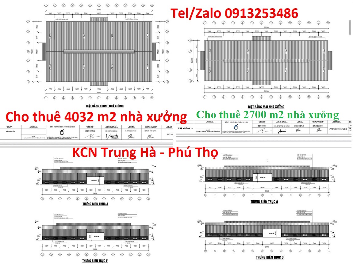 Cho thuê 4032 m2 và 2700 m2 nhà xưởng ở trong khu công nghiệp Trung Hà - Tỉnh Phú Thọ của dự án gỗ ván ép
