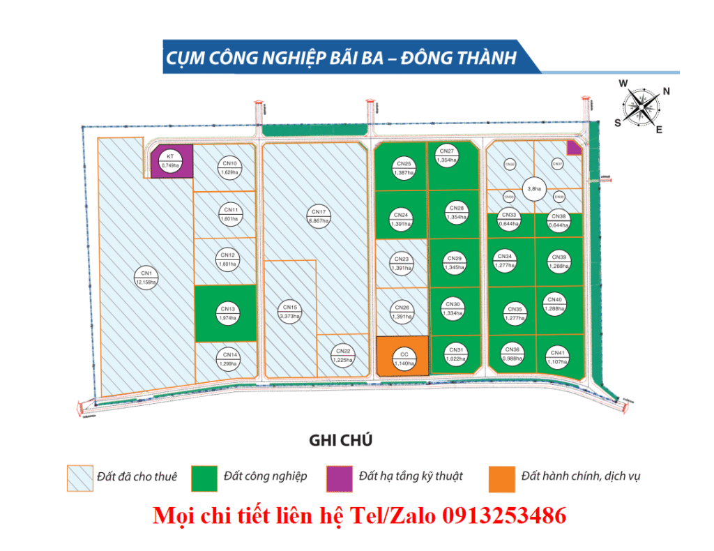 Bản đồ chia lô của Cụm công nghiệp Bãi Ba - Đông Thành - Tỉnh Phú Thọ