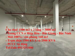 Cho thuê 1500 m2 nhà xưởng x 2 tầng = 3000 m2 trong CCN ở Hiệp Hòa - Bắc Giang - Tỉnh Bắc Ninh