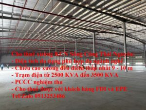 Cho thuê nhà xưởng kho xưởng ở KCN Sông Công Thai Nguyên với diện tích đa dạng phù hợp đa ngành nghề