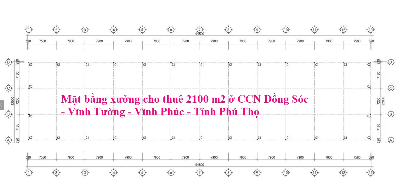 Mặt bằng kho xưởng nhà xưởng cho thuê 2100 m2 ở Cụm công nghiệp Đồng Sóc - Vĩnh Tường - Vĩnh Phúc - Tỉnh Phú Thọ