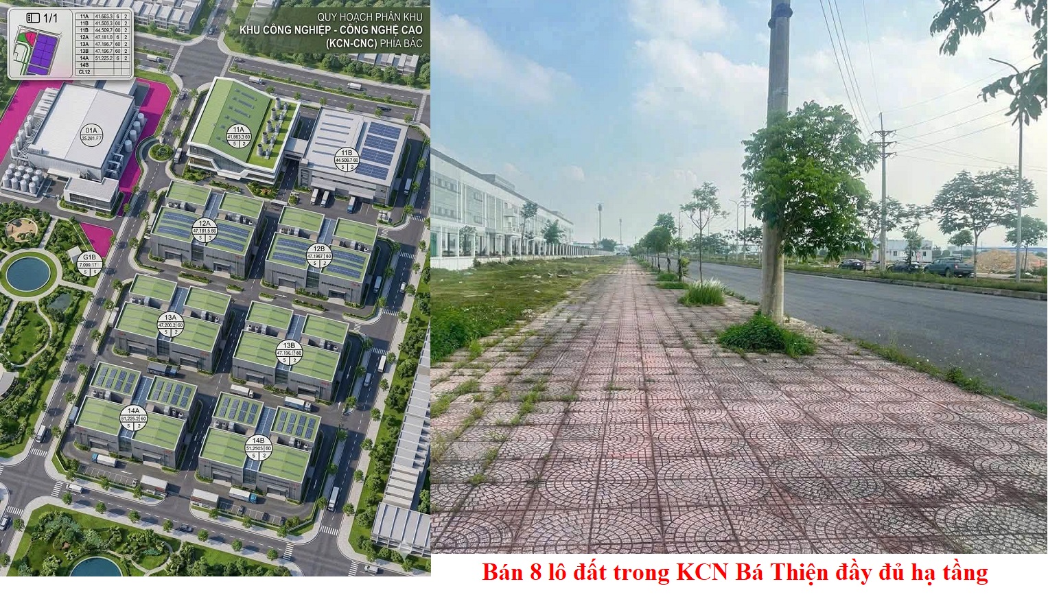 Bán 8 lô đất liền nhau trong KCN Bá Thiện 1 - Huyện Bình Xuyên - Tỉnh Vĩnh Phúc cũ nay là Tỉnh Phú Thọ với tổng diện tích hơn 37 ha, đầy đủ hạ tầng