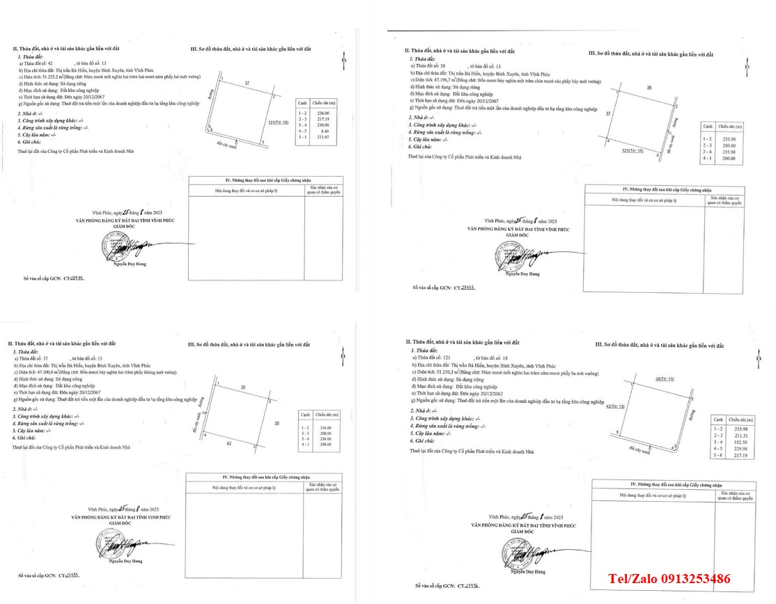 Bán đất khu công nghiệp Bá Thiện - Huyện Bình Xuyên - Tỉnh Vĩnh Phúc cũ nay là Tỉnh Phú Thọ đã có Giấy chứng nhận quyền sử dụng đất (sổ hồng) từng lô