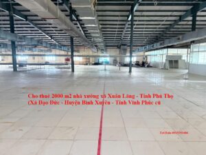 Cho thuê 2000 m2 nhà xưởng tầng 2 ở Xã Đạo Đức - Huyện Bình Xuyên - Tỉnh Vĩnh Phúc cũ nay là xã Xuân Lãng - Tỉnh Phú Thọ
